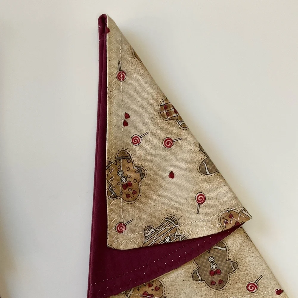 Set of Two Festive Handcrafted Gingerbread Print Christmas Tree Napkins